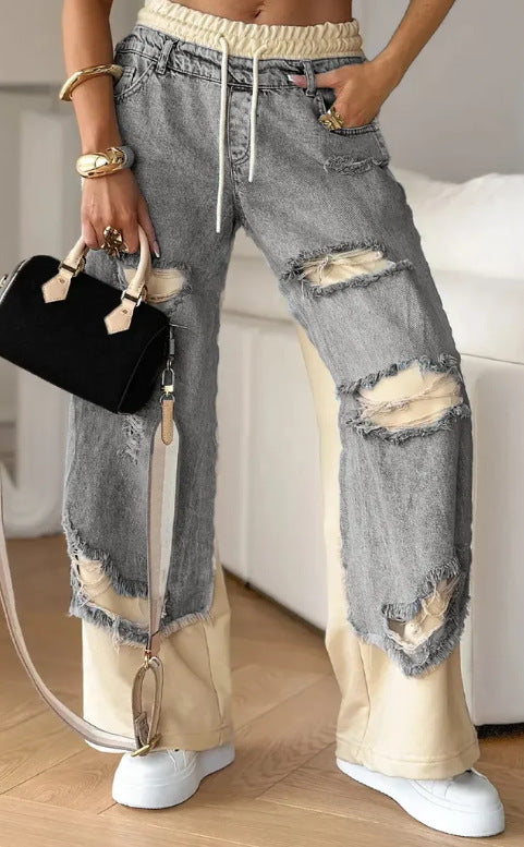 Patchwork Wide-Leg Jeans